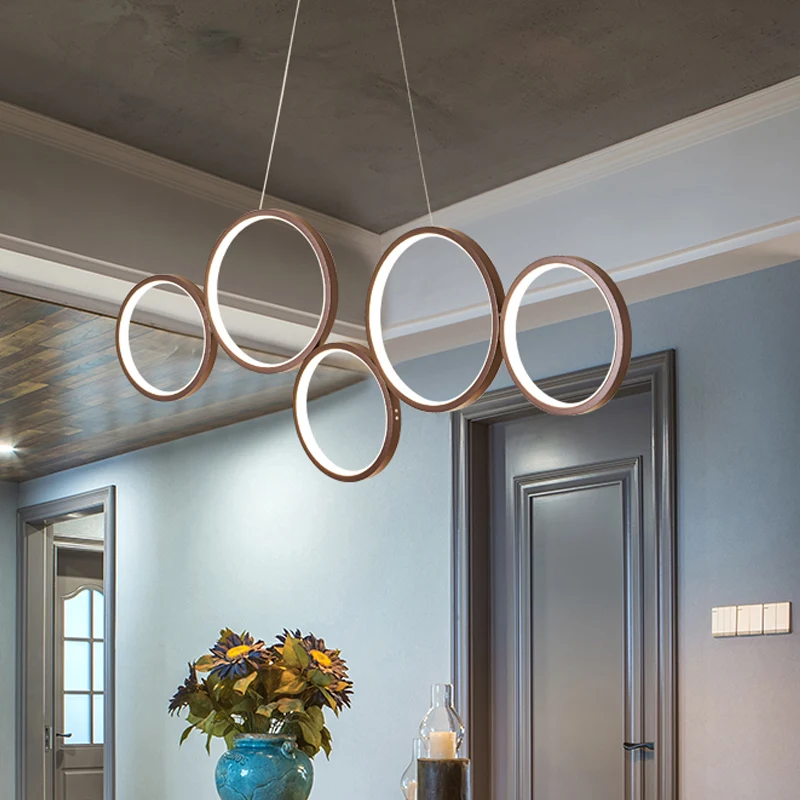Acryl Multi Ringen Kroonluchterlamp Eenvoudige Stijl 3/5 Lichten Wit/Koffie Hanglamp voor Keuken Clearhalo