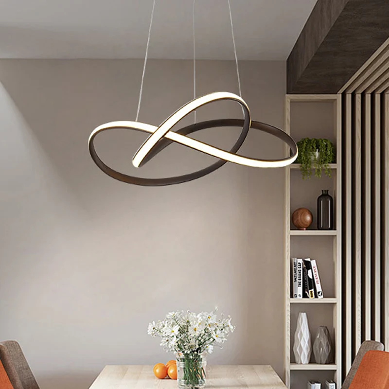 Acryl naadloze curve hangende kroonluchter licht moderne koffie LED hanglamp, warm/wit licht Clearhalo