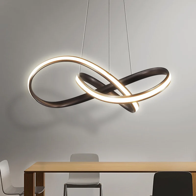 Acryl naadloze curve hangende kroonluchter licht moderne koffie LED hanglamp, warm/wit licht Clearhalo