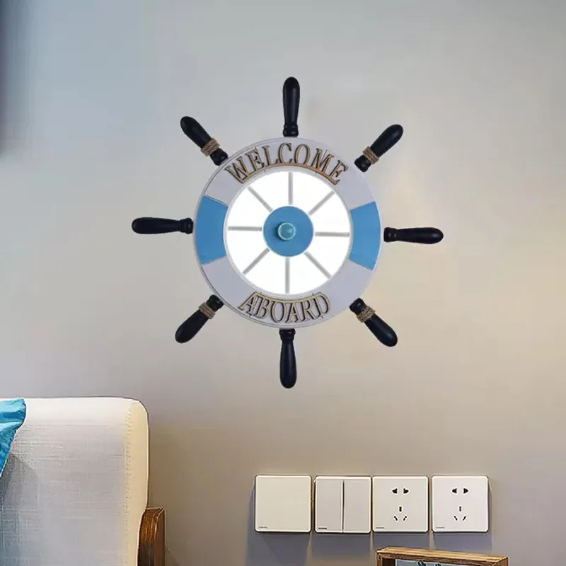 Acryl ronde verzonken wandkandelaar Creatieve LED-wandlamp met houten roerontwerp blauw, warm/wit licht Clearhalo