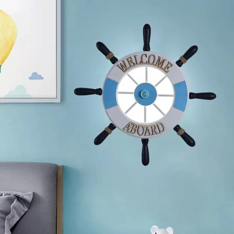 Acryl ronde verzonken wandkandelaar Creatieve LED-wandlamp met houten roerontwerp blauw, warm/wit licht Clearhalo