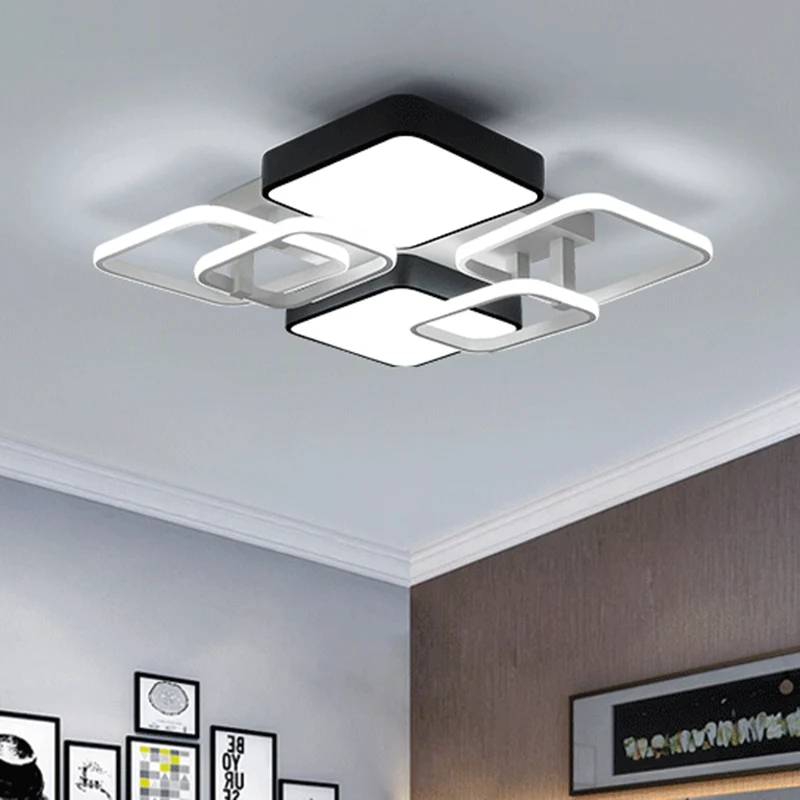 Acryl vierkante kap plafondinbouw modernistische stijl 25,5"/39" brede LED dicht bij plafondlamp zwart Clearhalo