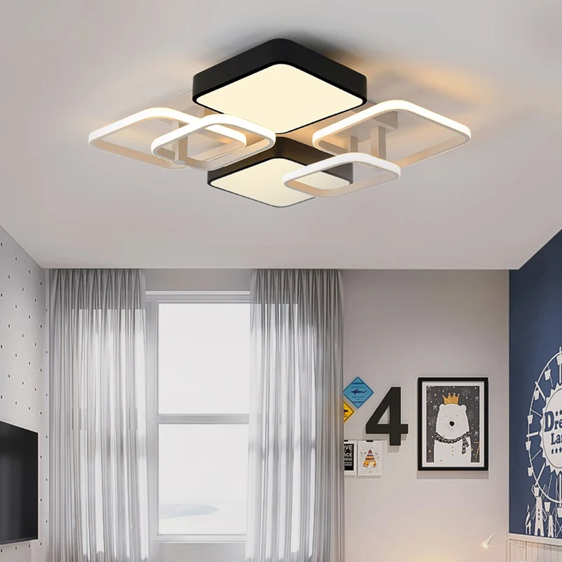 Acryl vierkante kap plafondinbouw modernistische stijl 25,5"/39" brede LED dicht bij plafondlamp zwart Clearhalo