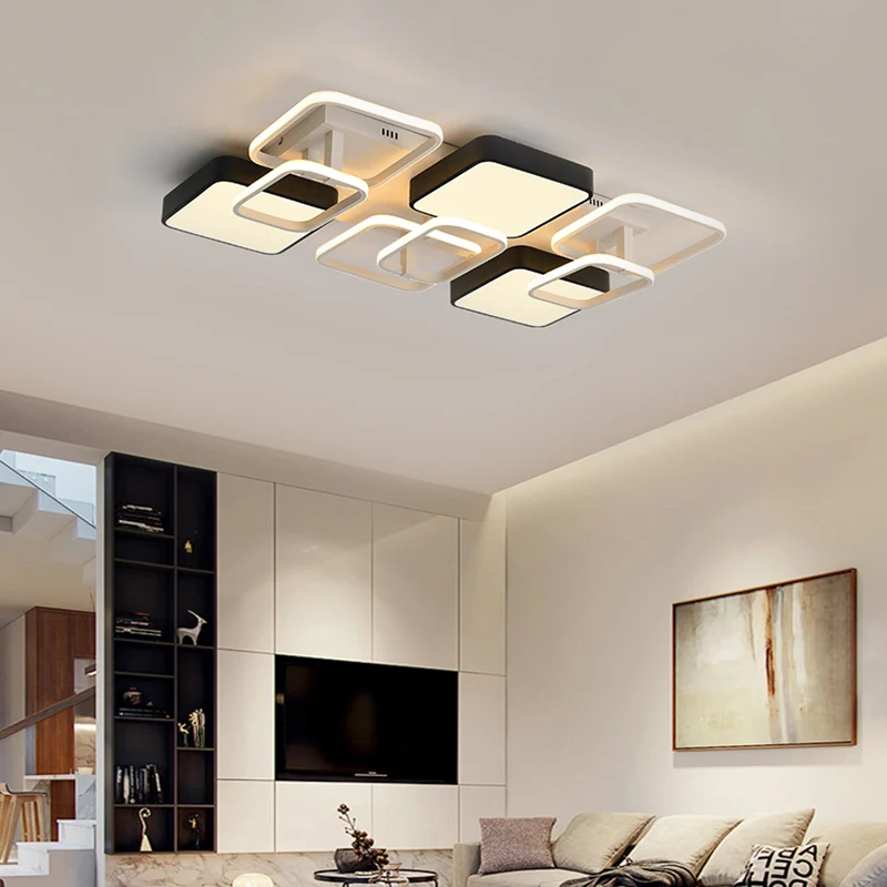 Acryl vierkante kap plafondinbouw modernistische stijl 25,5"/39" brede LED dicht bij plafondlamp zwart Clearhalo