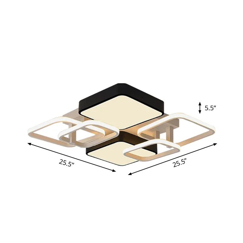 Acryl vierkante kap plafondinbouw modernistische stijl 25,5"/39" brede LED dicht bij plafondlamp zwart Clearhalo
