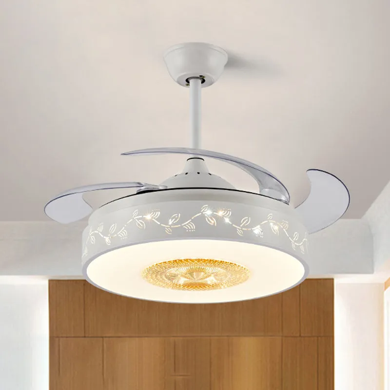 42" W acryl witte semi-gemonteerde verlichting bladpatroon LED modernistische hangende ventilatorlamp met afstandsbedienin...