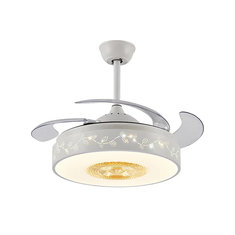 42" W acryl witte semi-gemonteerde verlichting bladpatroon LED modernistische hangende ventilatorlamp met afstandsbedienin...