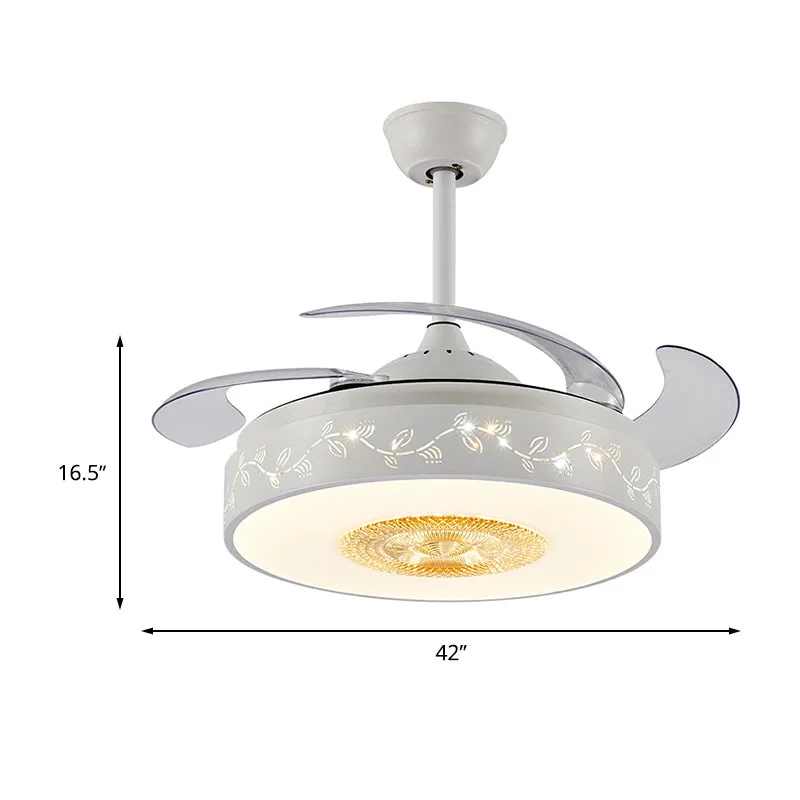42" W acryl witte semi-gemonteerde verlichting bladpatroon LED modernistische hangende ventilatorlamp met afstandsbedienin...