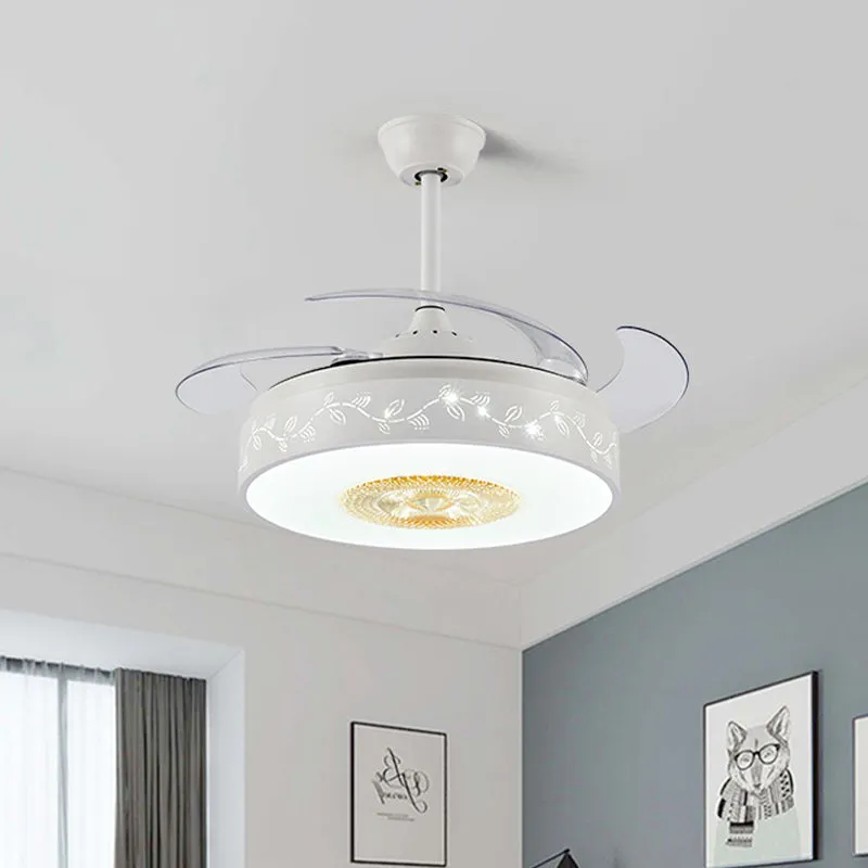 42" W acryl witte semi-gemonteerde verlichting bladpatroon LED modernistische hangende ventilatorlamp met afstandsbedienin...