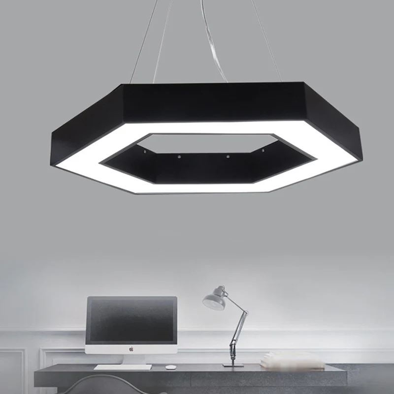 Acryl zeshoekige hangende hanger moderne 16"/23,5"/39" W LED-plafondlamp zwart/wit voor kantoor Clearhalo