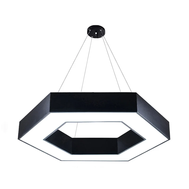 Acryl zeshoekige hangende hanger moderne 16"/23,5"/39" W LED-plafondlamp zwart/wit voor kantoor Clearhalo