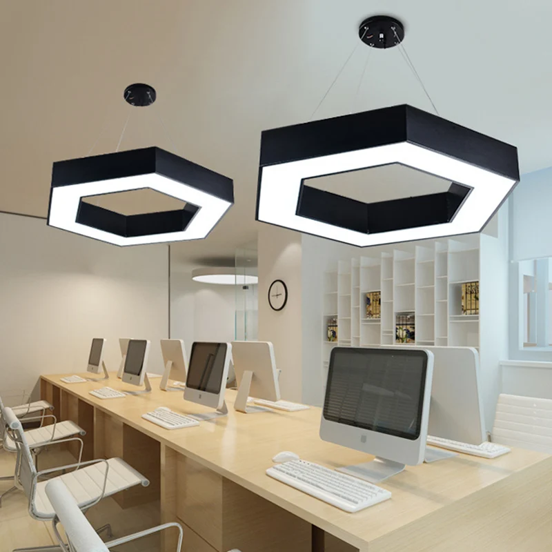 Acryl zeshoekige hangende hanger moderne 16"/23,5"/39" W LED-plafondlamp zwart/wit voor kantoor Clearhalo