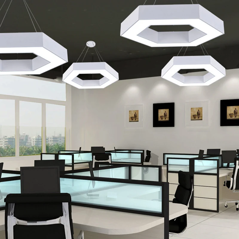 Acryl zeshoekige hangende hanger moderne 16"/23,5"/39" W LED-plafondlamp zwart/wit voor kantoor Clearhalo