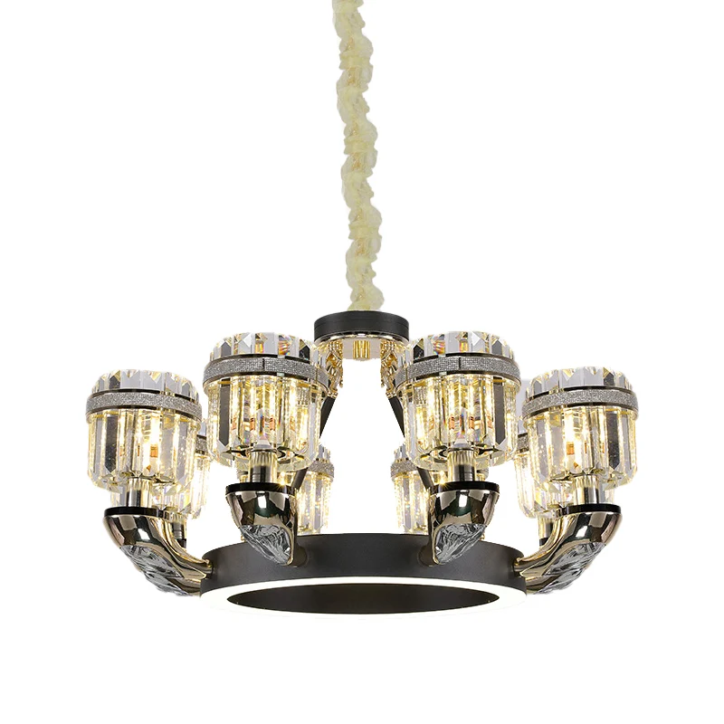Afgeschuinde kristallen cilinder kroonluchter verlichting traditionele 6/8 lichten zwarte LED hangende hanger voor slaapka...