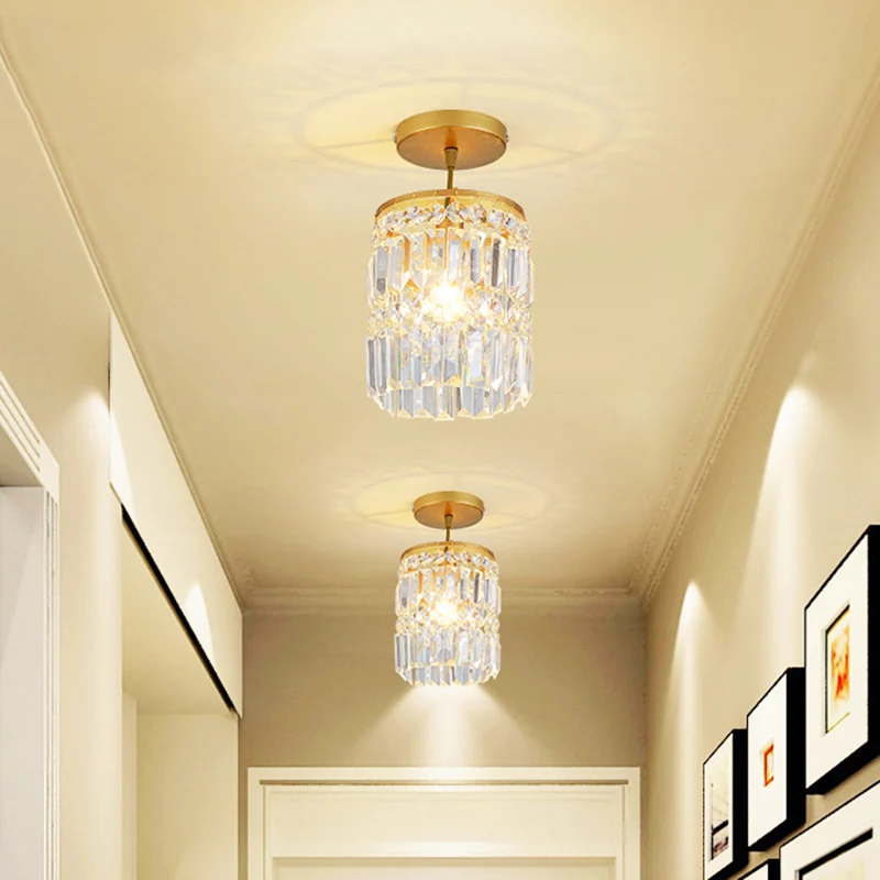 Afgeschuinde kristallen cilindrische semi-flush minimalistische gang met 1 kop dicht bij plafondlamp goud Clearhalo