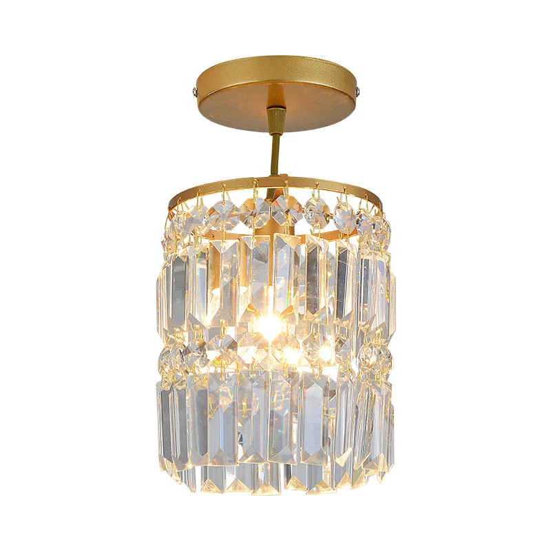 Afgeschuinde kristallen cilindrische semi-flush minimalistische gang met 1 kop dicht bij plafondlamp goud Clearhalo