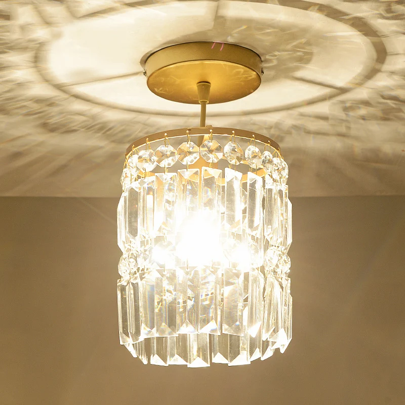 Afgeschuinde kristallen cilindrische semi-flush minimalistische gang met 1 kop dicht bij plafondlamp goud Clearhalo