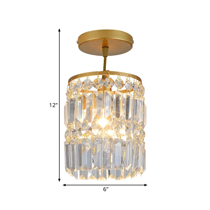 Afgeschuinde kristallen cilindrische semi-flush minimalistische gang met 1 kop dicht bij plafondlamp goud Clearhalo