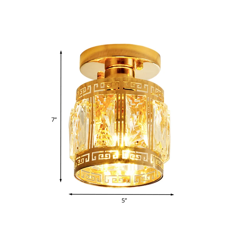 Afgeschuinde kristallen komvormige plafondverzonken retro 1-lamp gang semi-inbouwlamp met sierlijke oosterse afwerking gou...