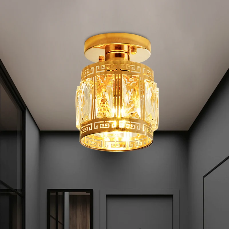 Afgeschuinde kristallen komvormige plafondverzonken retro 1-lamp gang semi-inbouwlamp met sierlijke oosterse afwerking gou...