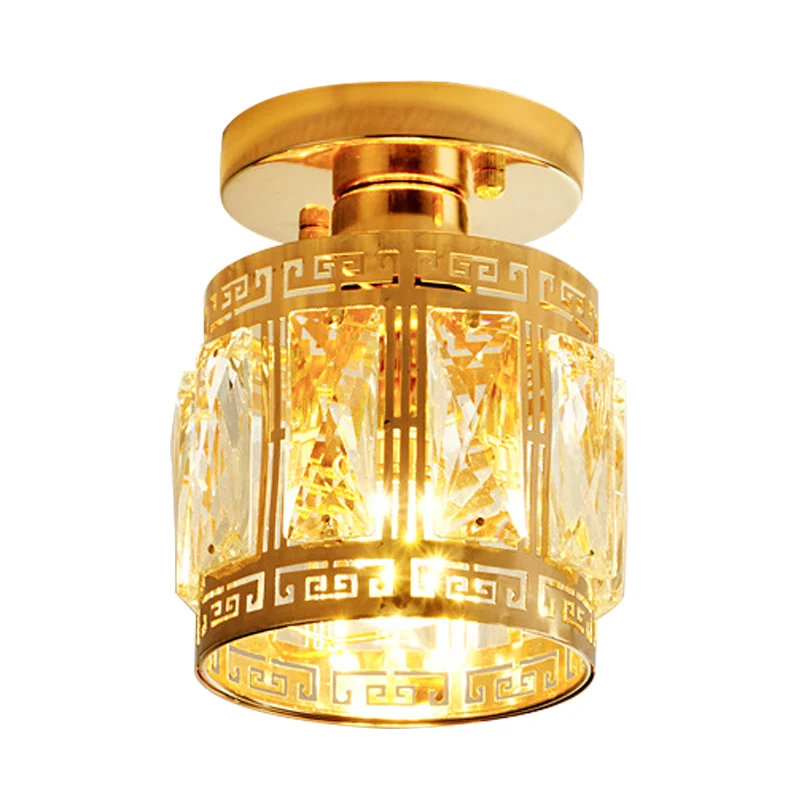 Afgeschuinde kristallen komvormige plafondverzonken retro 1-lamp gang semi-inbouwlamp met sierlijke oosterse afwerking gou...