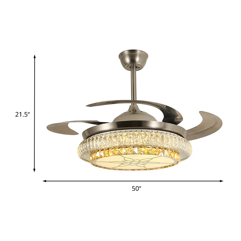 Afgeschuinde kristallen laag LED-plafondventilator Moderne stijlvolle LED zilverkleurige semi-inbouwlamp met/zonder Blueto...