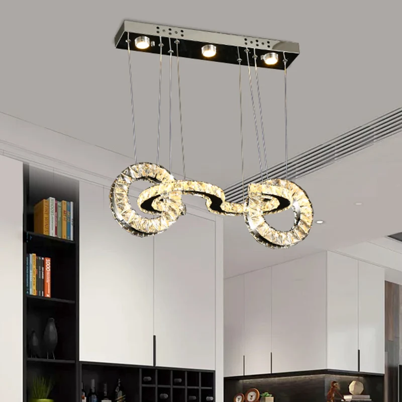 Afgeschuinde kristallen ring LED-multi-hanger moderne restaurant-plafond-ophanglamp chroom Clearhalo