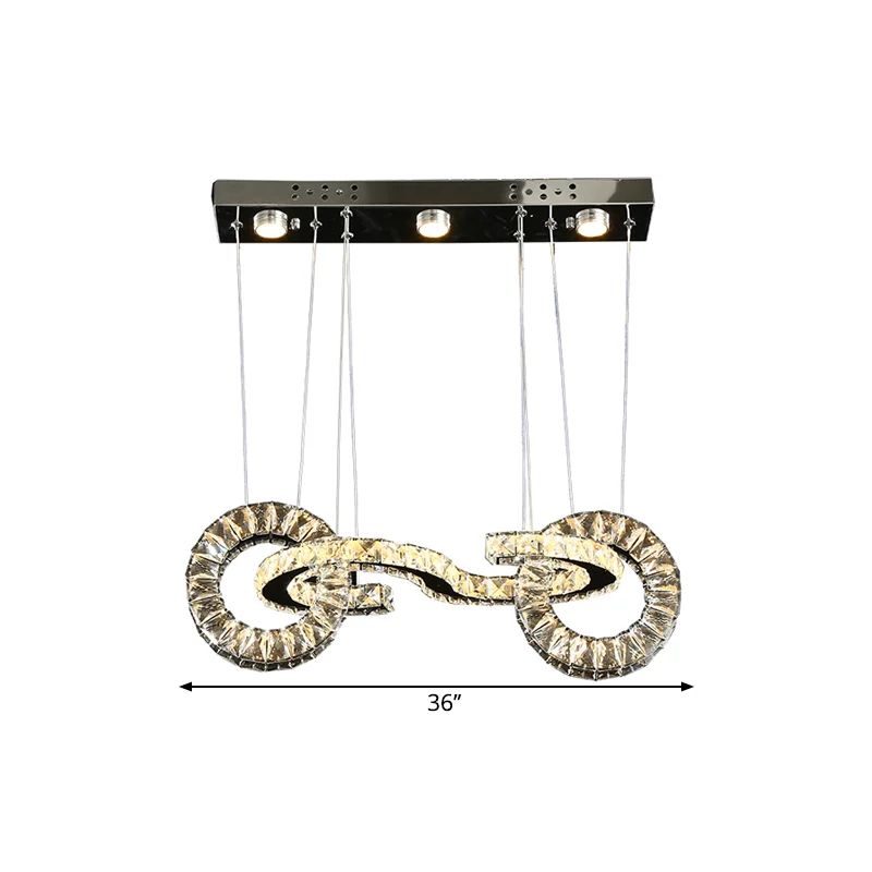 Afgeschuinde kristallen ring LED-multi-hanger moderne restaurant-plafond-ophanglamp chroom Clearhalo