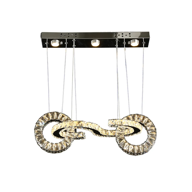 Afgeschuinde kristallen ring LED-multi-hanger moderne restaurant-plafond-ophanglamp chroom Clearhalo