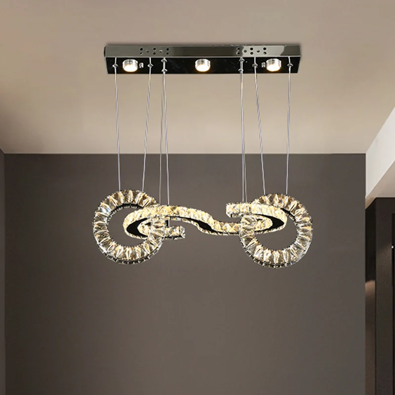 Afgeschuinde kristallen ring LED-multi-hanger moderne restaurant-plafond-ophanglamp chroom Clearhalo