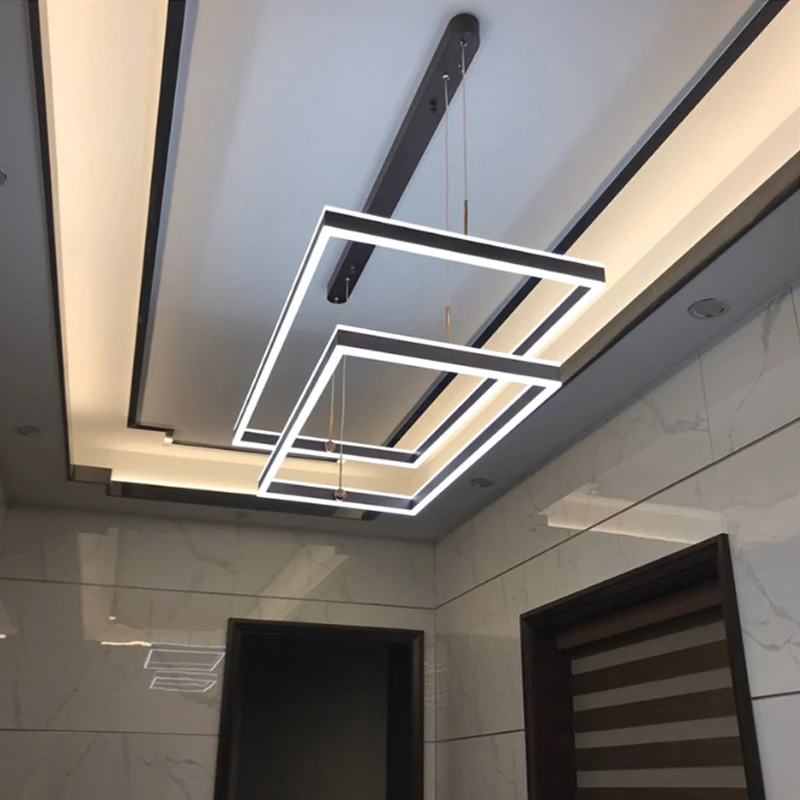 Aluminium 2/3-laags rechthoekige hanglamp modernisme bruine LED-kroonluchter warm/wit licht Clearhalo