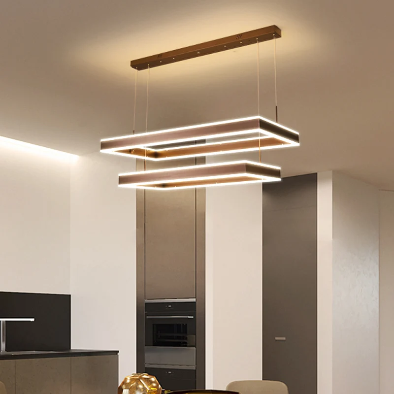 Aluminium 2/3-laags rechthoekige hanglamp modernisme bruine LED-kroonluchter warm/wit licht Clearhalo