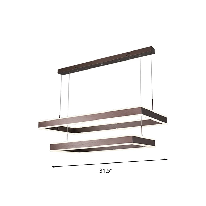 Aluminium 2/3-laags rechthoekige hanglamp modernisme bruine LED-kroonluchter warm/wit licht Clearhalo