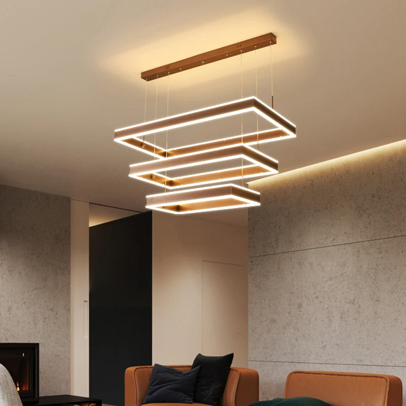 Aluminium 2/3-laags rechthoekige hanglamp modernisme bruine LED-kroonluchter warm/wit licht Clearhalo
