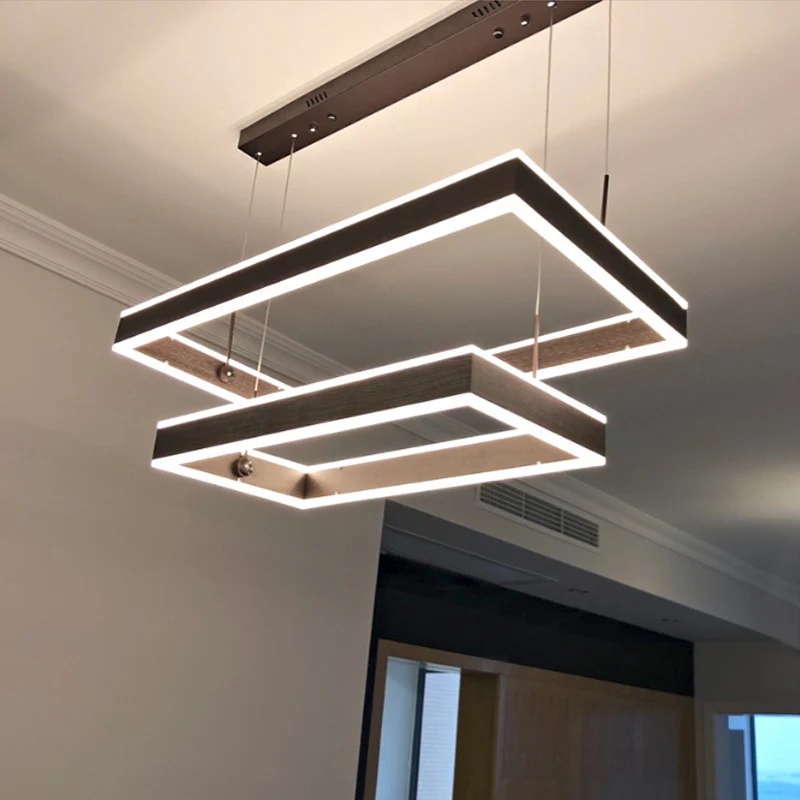Aluminium 2/3-laags rechthoekige hanglamp modernisme bruine LED-kroonluchter warm/wit licht Clearhalo