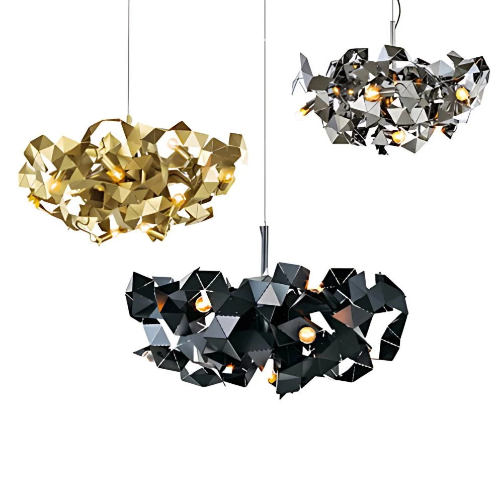 Aluminium abstracte plafondhanger 6-lichts post moderne metalen hanglamp zwart/goud/zilver Clearhalo