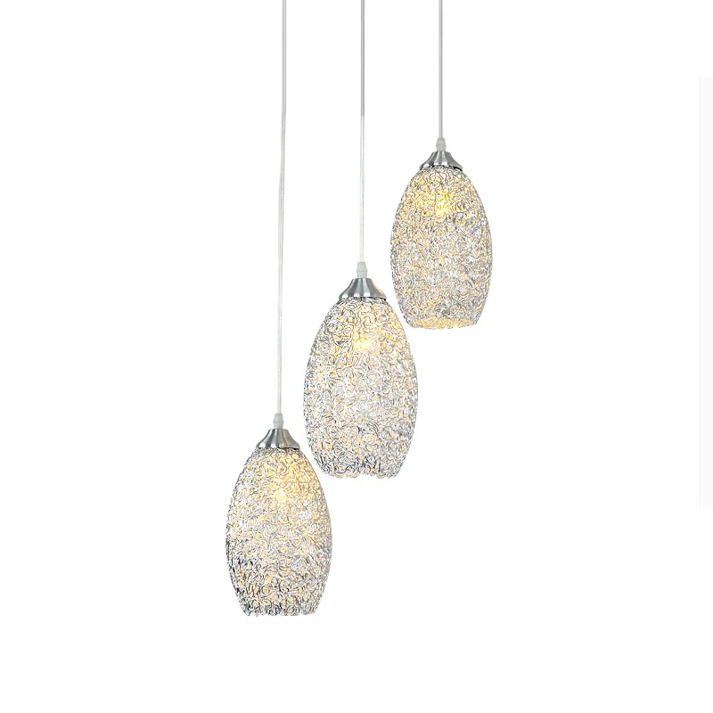 Aluminium Cluster Ovale Hanger Eigentijds 3 Lampen Chroom Hangend Plafondlamp voor Eetkamer Clearhalo