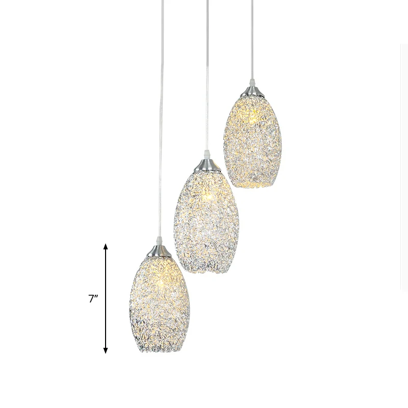 Aluminium Cluster Ovale Hanger Eigentijds 3 Lampen Chroom Hangend Plafondlamp voor Eetkamer Clearhalo