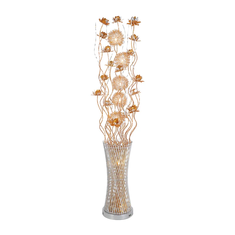 Aluminium goud bloemen vloerlamp cilinder LED kunst decor staande verlichting wit/warm licht Clearhalo