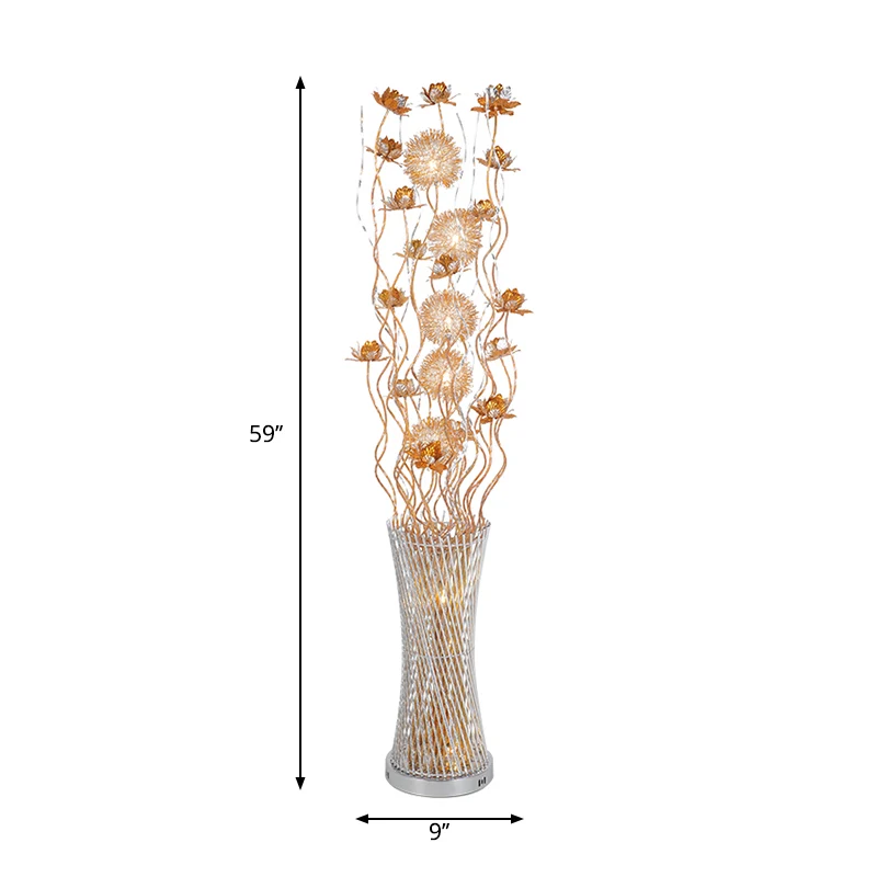 Aluminium goud bloemen vloerlamp cilinder LED kunst decor staande verlichting wit/warm licht Clearhalo
