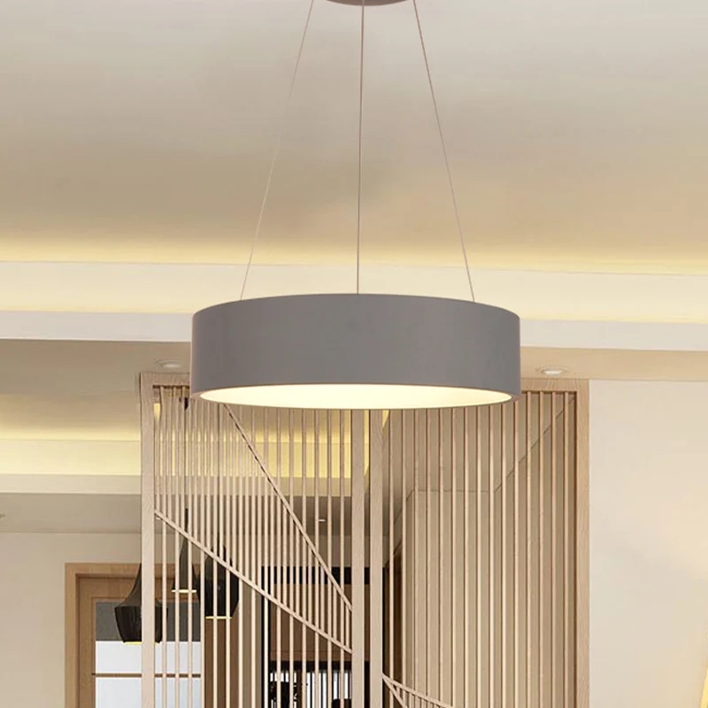 Aluminium ronde LED-hanglamp Minimalistisch grijs plafondhanglicht boven eettafel Clearhalo
