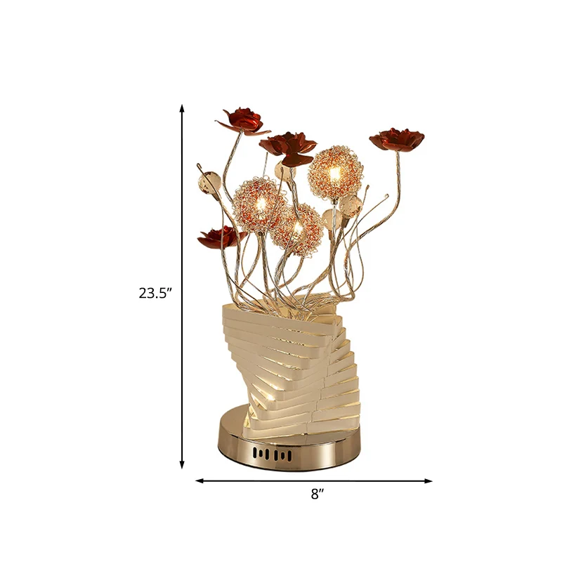 Aluminium Twisty tafellamp decoratieve slaapkamer Rose Design LED nachtkastje licht zilver Clearhalo