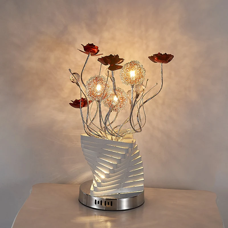 Aluminium Twisty tafellamp decoratieve slaapkamer Rose Design LED nachtkastje licht zilver Clearhalo