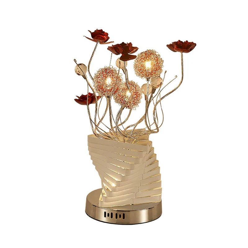 Aluminium Twisty tafellamp decoratieve slaapkamer Rose Design LED nachtkastje licht zilver Clearhalo