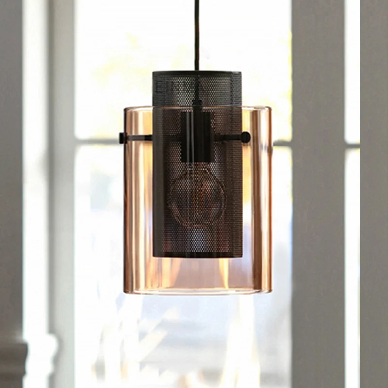 Amber cilinder hanglamp met hol gaasscherm 1 lamp moderne hanglamp voor keuken Clearhalo