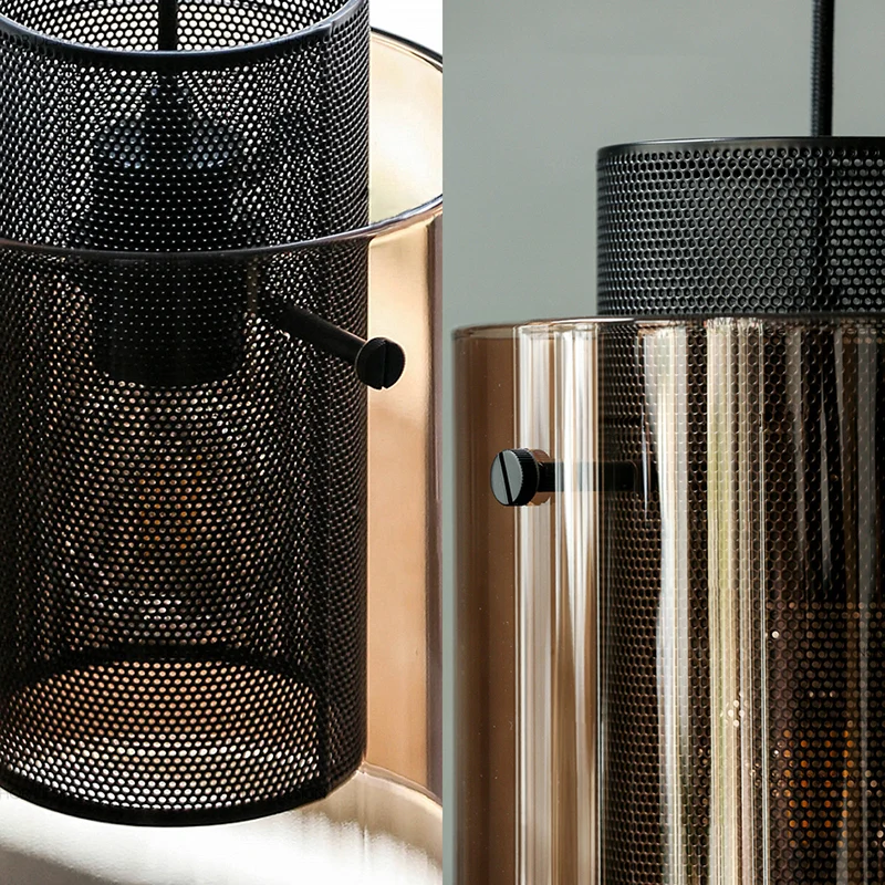 Amber cilinder hanglamp met hol gaasscherm 1 lamp moderne hanglamp voor keuken Clearhalo