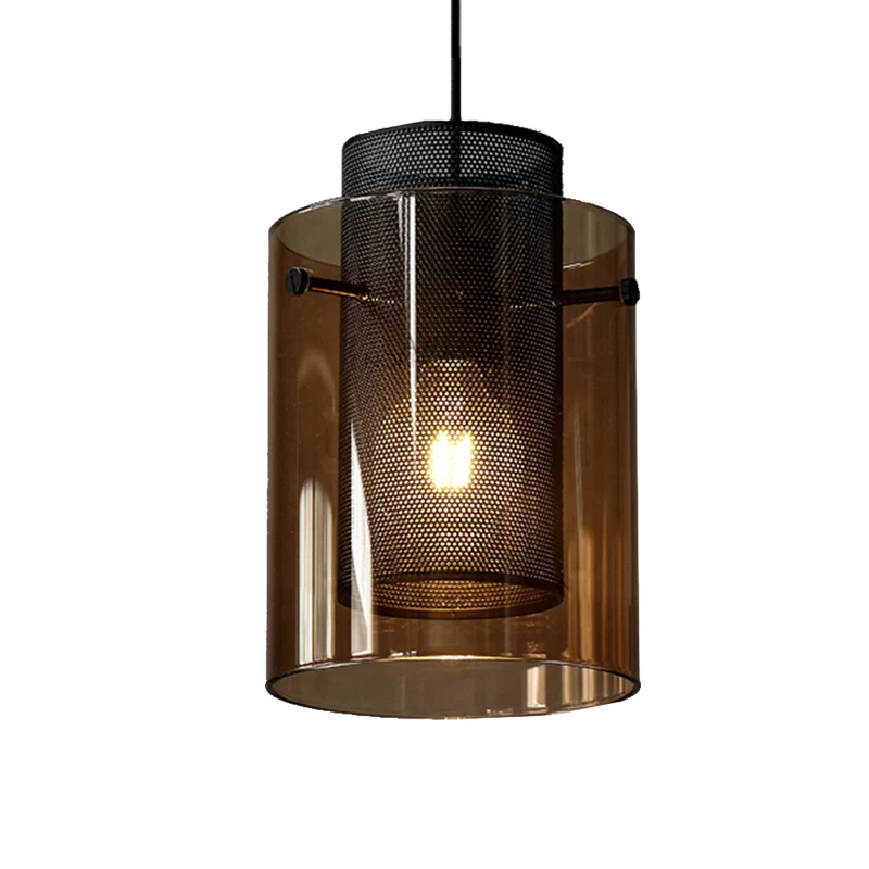 Amber cilinder hanglamp met hol gaasscherm 1 lamp moderne hanglamp voor keuken Clearhalo