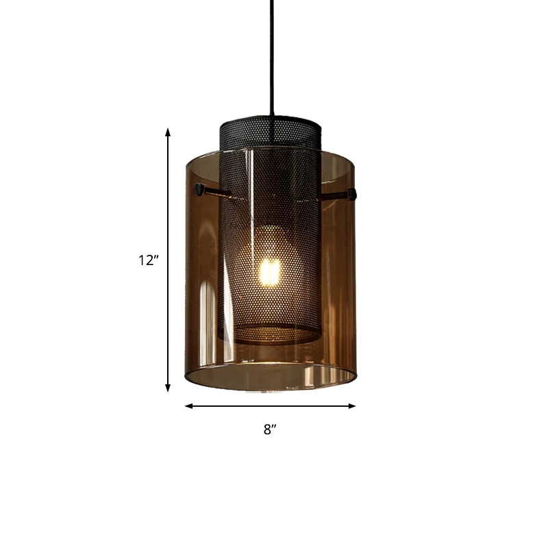 Amber cilinder hanglamp met hol gaasscherm 1 lamp moderne hanglamp voor keuken Clearhalo