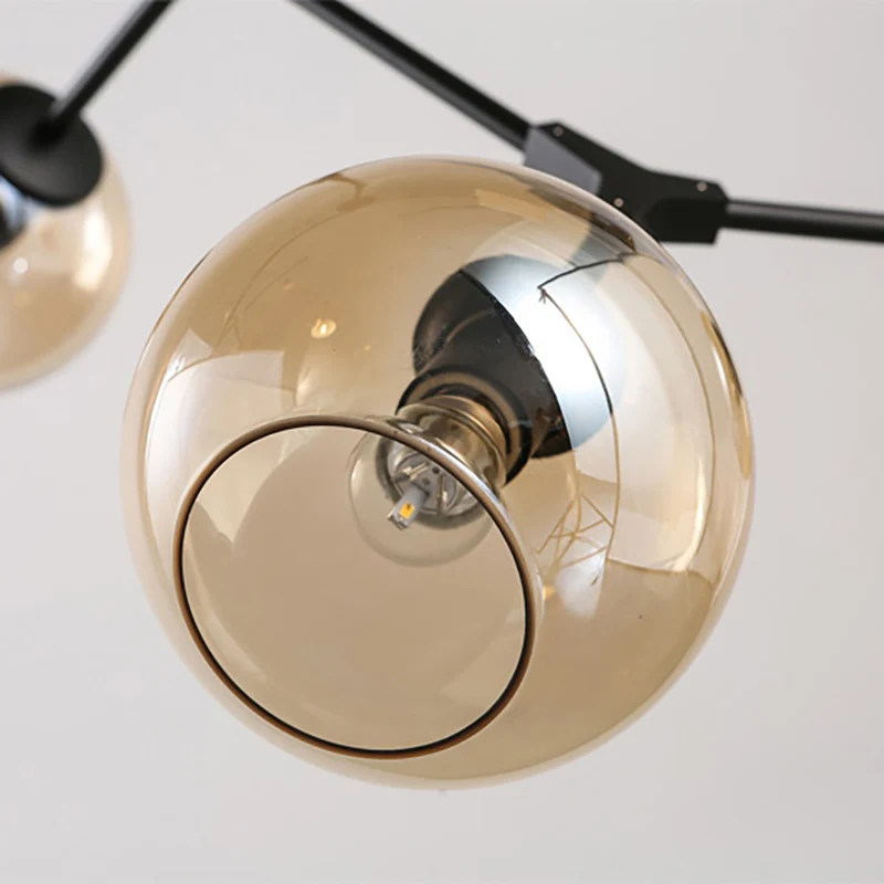 Amber open glazen bol kroonluchter woonkamer 3-lichts moderne hanglamp zwart Clearhalo