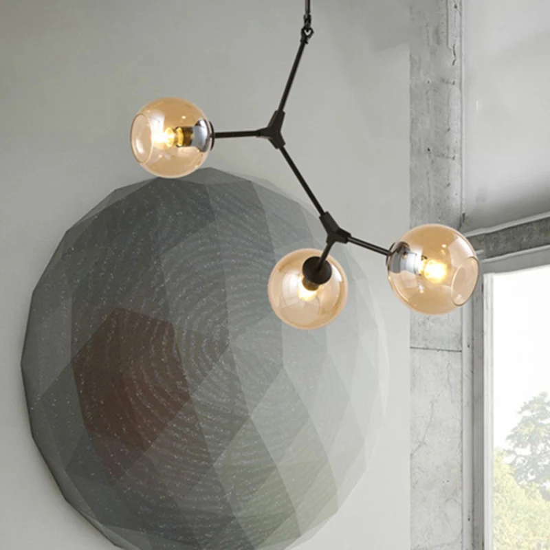 Amber open glazen bol kroonluchter woonkamer 3-lichts moderne hanglamp zwart Clearhalo